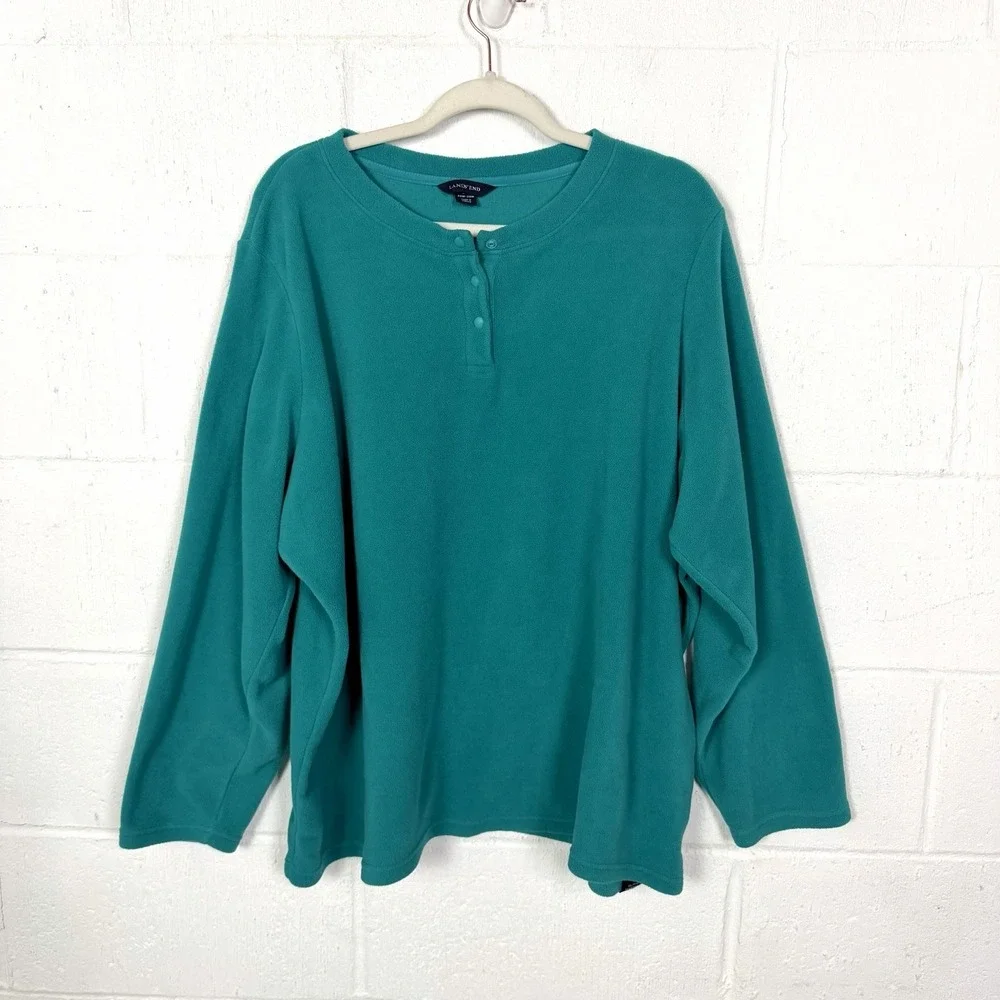 Lands End Womens Polartec Aircore 100 Fleece Pullover Snap Henley SZ 3X Cozy